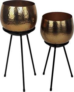 Ensemble de 2 pots de fleurs en métal doré brillant et robustes avec support pour la décoration de la maison et du jardin, utilisation en extérieur - Product Image 4