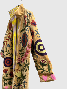 Abrigo Largo con Patrón Floral Bordado a Mano, Chaqueta de Terciopelo para Mujer Talla Grande, Cuello Mao, Manga Larga, Ropa de Invierno - Product Image 3