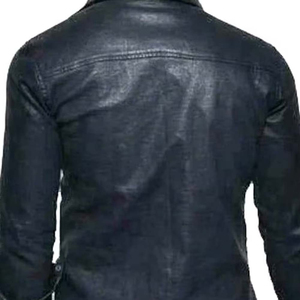 Men's Black Leather Long Sleeve <b>Button</b> Down <b>Shirt</b> leather Solid Color Turn-down Collar Full Sleeve Autumn Wear - Product Image 5