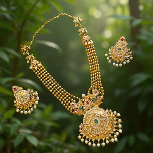 Golden Pearl Peacock Long Necklace Set-Fashion Jewelry - Product Image 2