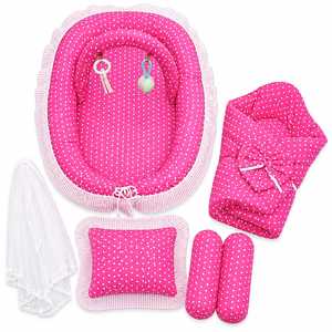 Portable Quality Baby Lounger Nest Soft Cotton 300tc Polka Dot Newborn Bed Set Infant Sleeping Cushion <b>Pillow</b> Bolster Swaddle - Product Image 6