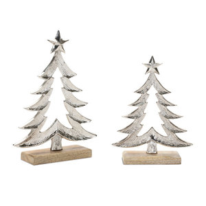 Juego de 2 árboles de Navidad de madera recortada, adorno de mesa de madera natural con soporte de metal, figura navideña - Product Image 3