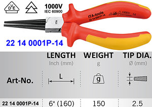 Alicates de Punta Redonda Largos y Aislados de 1000V con VDE - Product Image 5