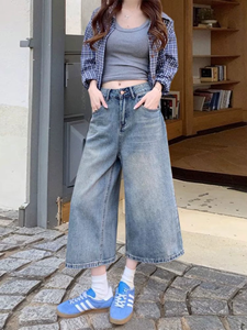 Jeans Cortos de Pierna Ancha para Mujer, Estilo Vintage, Lavados, de Cintura Alta, Holgados, Pantalones de Mezclilla, Ropa Urbana Y2K, Jorts de Mezclilla - Product Image 4