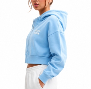 Hoodie court personnalisé pour femme en polaire avec fermeture éclair sur le devant, imprimé Hawk Bawk, manches classiques, style streetwear confortable, sur mesure pour femme - Product Image 3