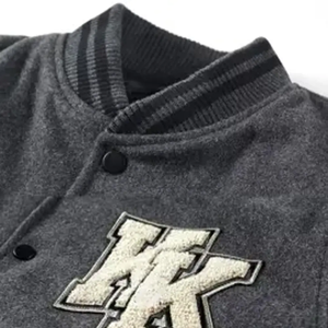 <b>Men's</b> Black Varsity <b>Jacket</b> With <b>UK</b> Embroidery Patch Leather Sleeves Collar <b>Casual</b> Autumn Wear Regular Fit Button Closure - Product Image 2