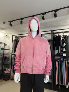 Sweat à capuche personnalisé pour homme, style streetwear, effet vieilli, sans cordon, en polaire, zippé, vintage, double couche, délavé à l'acide, effet soleil éclairé - Product Image 3