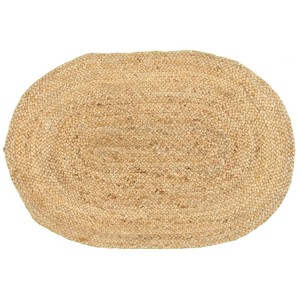 Oval Jute Area <b>Rug</b> Handcrafted Braided Flat Weave Bohemian Style Living Room Use Solid Color Spot Clean <b>Thin</b> Thickness - Product Image 1