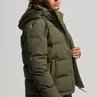 Veste d'hiver à capuche pour homme, couleur vert olive, coupe-vent, épaisse, rembourrée de duvet, fermeture éclair