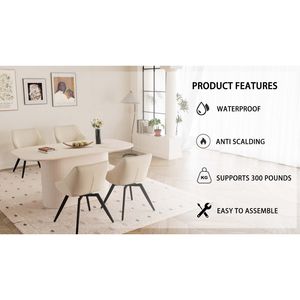 Juego de mesa de comedor crema moderna medieval de 63 \ ", 4 sillas decorativas de PU con patas de Metal negro con cuero Artificial para el hogar y la cocina - Product Image 6