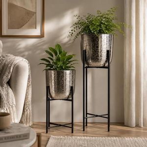 Juego de 2 Macetas Metálicas con Soporte para Hogar, Jardín, Interior, Sala de Estar, Balcón, Soporte Decorativo para Macetas - Product Image 6