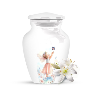 Urna Funeraria Blanca para Bebé con Diseño de Hadas, Estilo Europeo, Recuerdo con Tapa Segura y Arte Personalizable - Product Image 5