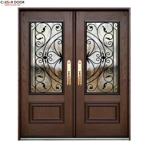 Porte d'entrée extérieure élégante en acier inoxydable de style artisanal, avec ouverture battante, pour maison moderne, en fer forgé CNC, modèle Caesar - Product Image 1