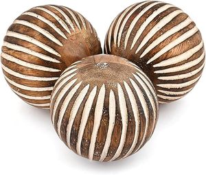 <b>Decorative</b> Ball Mango Wood Round Balls Set of 3 - Coffee Table Centerpiece Home Décor Living Room, Bedroom, <b>Kitchen</b> - Product Image 3