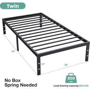 Struttura letto a piattaforma in metallo resistente Win, misura singola, con spazio contenitore da 14 pollici, non necessita di rete a doghe - Product Image 2