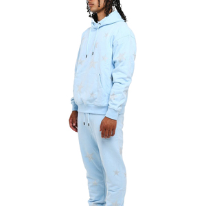 Conjunto Deportivo con Capucha Azul Claro para Hombre, Estampado de Estrellas Brillantes, Ropa Casual de Longitud Completa, 100% Algodón, Estilo Primavera, Corte Regular - Product Image 3