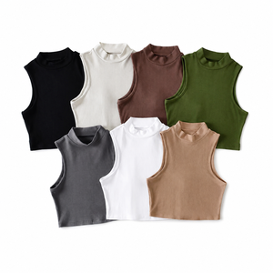 เสื้อครอปท็อปผู้หญิง แขนกุด ทรงเข้ารูป สไตล์ลำลอง สำหรับฤดูร้อน ผลิตโดยโรงงาน BD ประเทศจีน รับผลิตแบบ OEM ปักโลโก้ตามสั่ง คอเต่า ผ้าโพลีเอสเตอร์ - Product Image 1