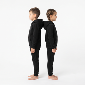 Conjunto Deportivo de Felpa de Algodón con Capucha para Niños, Color Negro Sólido, Ropa Casual de Dos Piezas Personalizada para Niños - Product Image 4