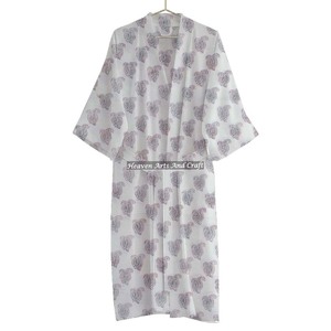 Indian Handmade Women Cotton Sleeved <b>Kaftan</b> Clothing Hand Block Print Dress Beach Wrap Cover Up Sleepwear Summer <b>Maxi</b> - Product Image 4