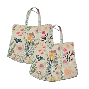 Bolsa de Mano de Algodón Hecha a Mano con Paneles Florales, Estilo Bohemio, Abertura Superior, Forro de Algodón, Amplia, para Viajes de Verano - Product Image 2
