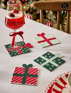Handmade Square Shape <b>Beaded</b> <b>Coasters</b> Set Basically Use In Christmas Festival Buy Direct From Supplier At Bulk Price - Product Image 1