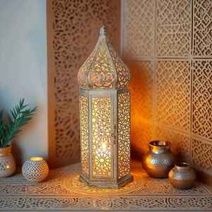 Golden Metal <b>Moroccan</b> <b>Lantern</b> with Clear Glass for Home & Wedding Christmas Lights Decoration Floor & Hanging <b>Lantern</b> - Product Image 3