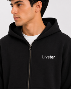 Sudadera con Capucha Livster para Hombre, Negra, con Cierre Completo, de Algodón y Felpa, Corte Regular, para Otoño - Product Image 4