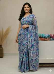 Viscosa chiffon chinnon con estampado bordado. Viscosa chinon chiffon premium: una fusión de bordado tradicional y arte de impresión moderno. - Product Image 3