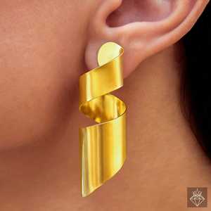 PRAO Declaración Diseño en espiral Pendientes de tuerca dorados Accesorio de moda antideslustre - Product Image 3