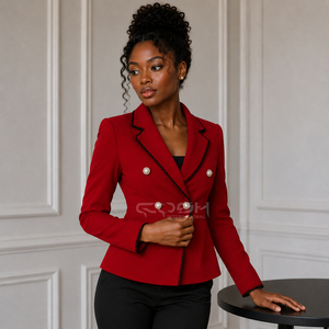 Manteau formel respirant pour femmes de la sororité Cosh International Delta Sigma, combinaison rouge et noir avec manches longues - Product Image 4