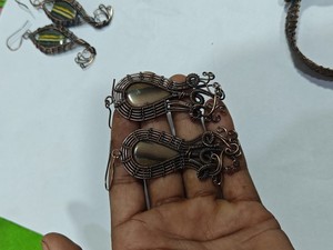 Pendientes de Piedras Preciosas Envueltos en Alambre de Cobre Hechos a Mano, Piedras Naturales Variadas, Jaspe, Ojo de Tigre, Piedra Blanca, Estilo Boho, Joyería al por Mayor - Product Image 5