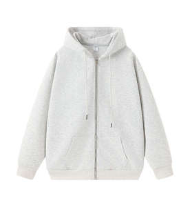 Sudadera con Capucha y Cremallera para Hombre, Oversize, Color Liso, Informal, para Otoño, Forro Polar Rojo, 100% Algodón, Manga Regular, Tejido de Punto - Product Image 2
