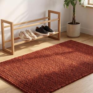 Tapis rustique texturé à boucles, couleur terre cuite riche, tapis tissé artisanal moderne pour la décoration du salon et de la chambre - Product Image 3