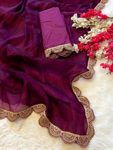Sari de Seda Pura de Diseño, Tendencia Actual, Tradicional, para Fiesta, Blusa Sin Coser, Sari Indio para Festival o Boda, Jimmy Puro - Product Image 6