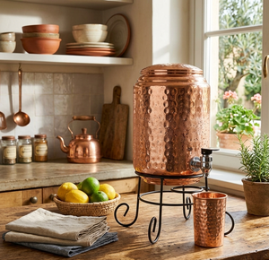 Handmade Copper Water <b>Dispenser</b> Dotted Honey Diamond Design Cold Outdoor Application Stand Water Tank for Household Hotel Use - Product Image 1