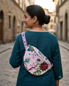 Floral Quilted Women's Chest Bag Cotton Crossbody Satchel Zipper Shoulder <b>Purse</b> for Shopping Travel - Product Image 2