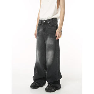 Men's Multi Pocket Baggy Retro Floor Length <b>Jeans</b> Plus Size Loose Wide Leg Denim Trousers - Product Image 3