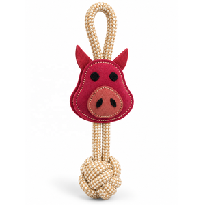 Suede Pig Face Dog Rope Chew <b>Toy</b> with Braided Cotton Rope Cute Pink Animal Design for Tugging Fetch and Interactive Play - Product Image 1