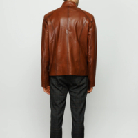 Chaqueta con Capucha de Cuello Alto Delgado y Largo, 100% Cuero, para Hombre, Precio Bajo, Superventas, con Etiqueta Privada Personalizable y Logotipo Frontal