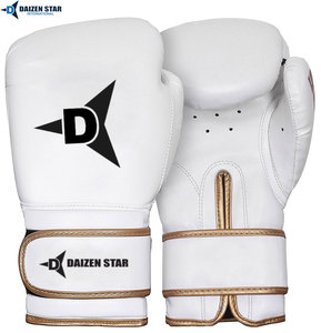 Daizen Star White Leather Boxing Gloves Lace-Up Wrist <b>Strap</b> Breathable Training Gear for Adults - Product Image 1
