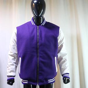 Blouson universitaire décontracté pour homme, violet et blanc, avec fermeture éclair sur le devant, couleur unie, coupe classique, manches en polyester et coton, style Clush Sports - Product Image 2