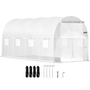 Portable 15 X 6.5 X 7 ft White <b>Walk</b>-<b>in</b> Tunnel <b>Greenhouse</b> Galvanized Steel Hoops 1 Top Beam Diagonal Poles Zippered Door 8 - Product Image 1