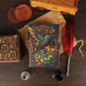 Hermoso Cuaderno de Cuero A4 Hecho a Mano con Diseño Vibrante de Colibrí en Relieve, Páginas Ecológicas para Dibujar, Ideal para Regalo - Product Image 5