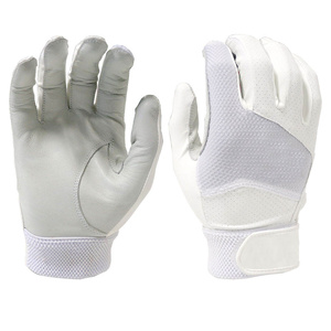 White Leather Batting Gloves Breathable Mesh <b>Hook</b> And Loop Closure Unisex Adult Training Gloves - Product Image 1