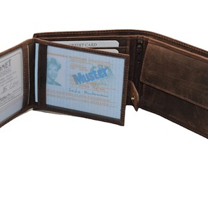 Portefeuille homme en cuir véritable, vintage, court, à fermeture pliante, marron, durable, pour usage quotidien - Product Image 3