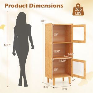 Natural Bamboo <b>3</b>-<b>Cube</b> <b>Storage</b> Cabinet with Acrylic See-Through Doors and Open Compartment for Kitchen Organization - Product Image 4