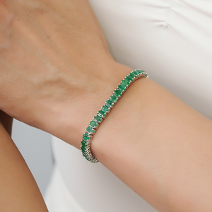 Pulsera de tenis fina de plata de ley 925 con esmeralda natural de corte ovalado, ideal para fiestas de mujer - ¡Gran oferta de fábrica! - Product Image 2
