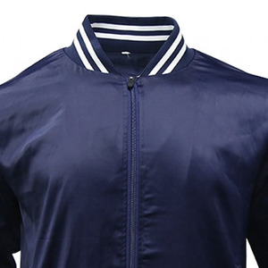Men's Navy Blue Satin Bomber Jacket Regular Fit Zipper Closure Turn-<b>down</b> Collar Casual Autumn Wear - Product Image 5