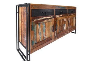 Industrial Reclaimed Wood <b>Sideboard</b> with Metal Frame and Vintage Finish Handmade <b>Storage</b> Cabinet for Living Room Furniture - Product Image 4