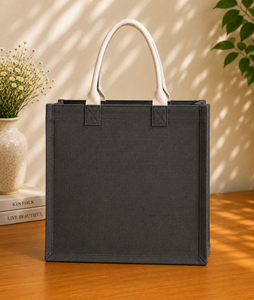 Jute Shopping Tote <b>Bag</b> <b>Medium</b> <b>Size</b> Embroidered Leaf Design Hand Length Handle - Product Image 6